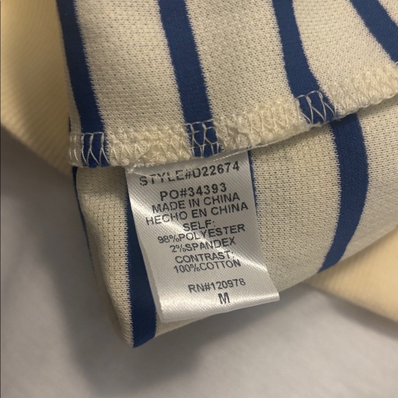 Entro Cream and Blue Striped Mini Dress SZ M 100% Cotton cap sleeve casual vacay - Picture 5 of 12